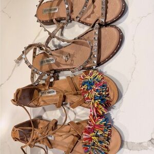 Steve Madden Tan Sandals with Multicolor Fringe and Studs